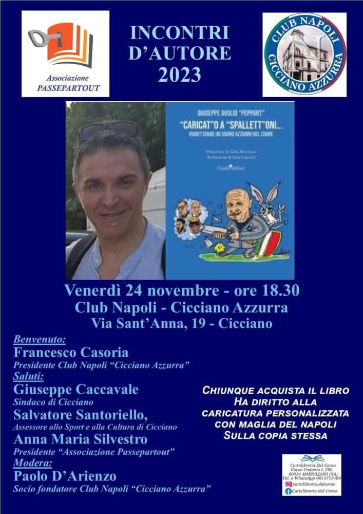 Caricato a Spallettoni, il meraviglioso libro del vignettista Giuseppe Avolio presentato presso la sede del club Napoli Cicciano Azzurra