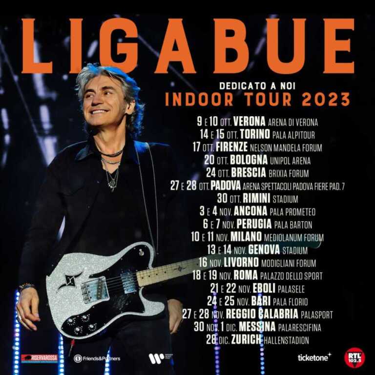 LUCIANO LIGABUE: prosegue il tour nei principali palasport, venerdì 10 e sabato 11 novembre in concerto al Mediolanum Forum di MILANO.