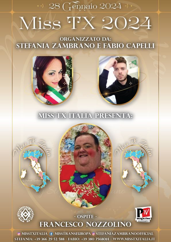 MISS TX ITALIA 2024, IL 28 GENNAIO  ALLE ORE 20.30 ALL’ALBERGO DEI POVERI