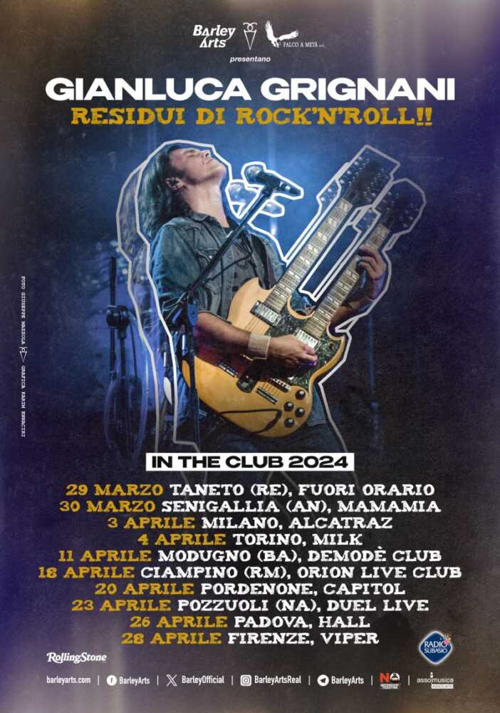 GIANLUCA GRIGNANI torna dal vivo con RESIDUI DI ROCK’N’ROLL, il nuovo tour dal 29 marzo nei principali club italiani.