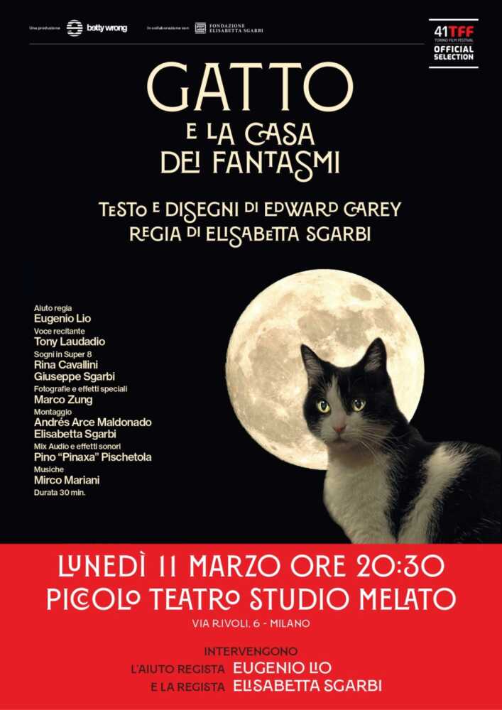 L’11 marzo al Piccolo Teatro Studio Melato di Milano (ore 20.30) “GATTO E LA CASA DEI FANTASMI”, il film di Elisabetta Sgarbi con testo e disegni di Edward Carey.