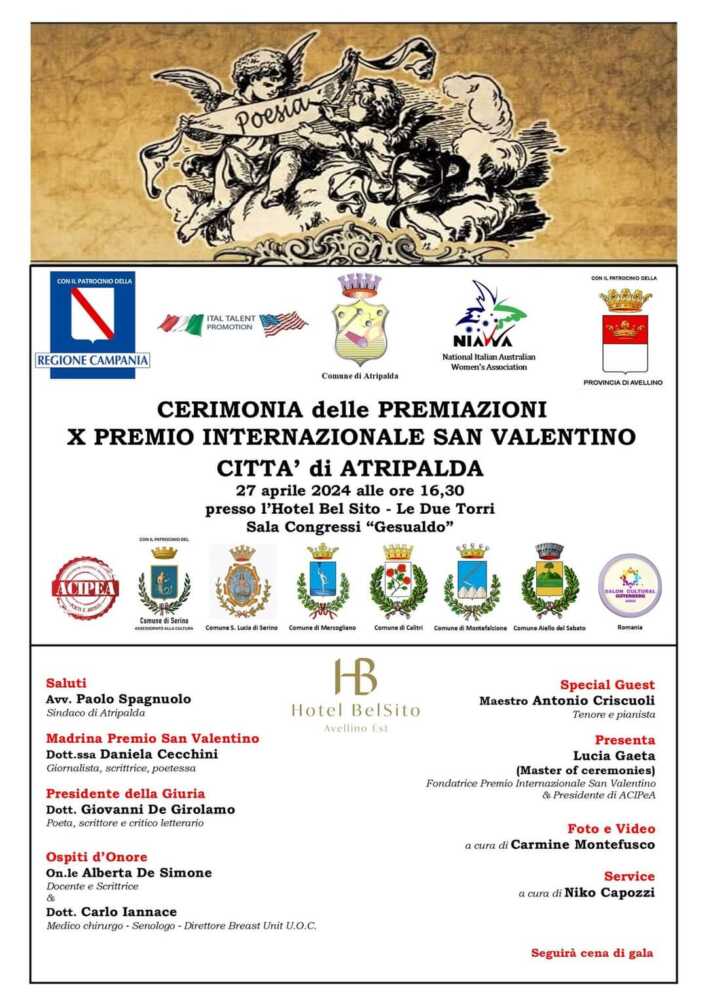 AL VIA LA X EDIZIONE DEL PREMIO INTERNAZIONALE SAN VALENTINO – CITTÀ DI ATRIPALDA