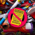 segnale di divieto con dietro i botti di capodanno